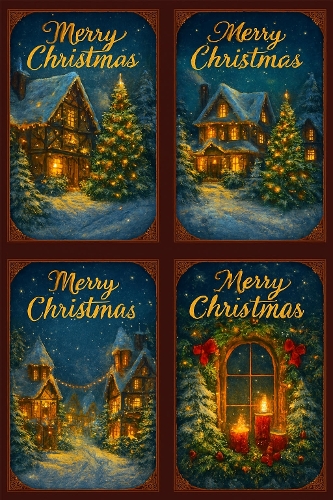 Magical Christmas Night Card Set – Cozy Winter Scenes