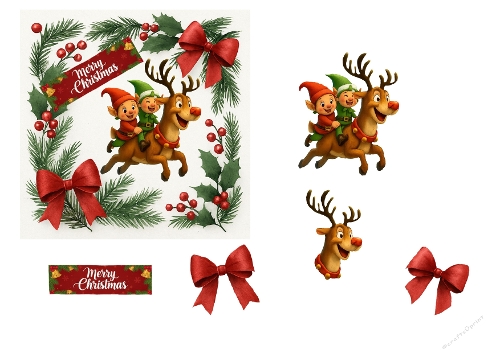 Reindeer Ride with Elves – Christmas Card Topper Kit