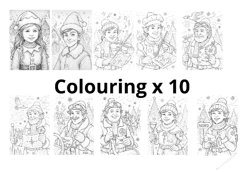 Festive Elf Adventures - Coloriages de Noël Lot de 10