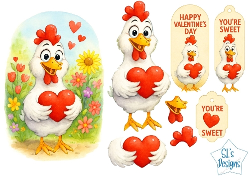 Valentines Day Chicken Tags, Cute, Whimsical & Heartfelt