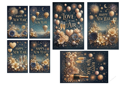 Elegant Gold & Navy New Year 2026 Card Topper Set  Card 3 Large Card+ 4 Small ( 4 page )