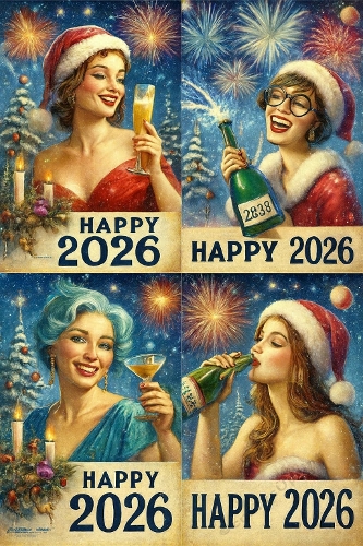 Vintage Glamour New Year 2026 Card Topper Set