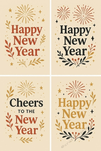 Botanical Fireworks – Elegant New Year 2026 Card Topper Set