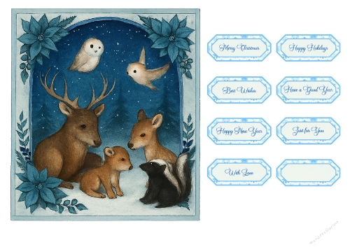 Winter Woodland Animals Scene with Festive Labels – Christmas Printable Kit