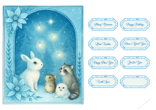 Peaceful Winter Forest Scene with Woodland Animals – Christmas Printable Tags Kit