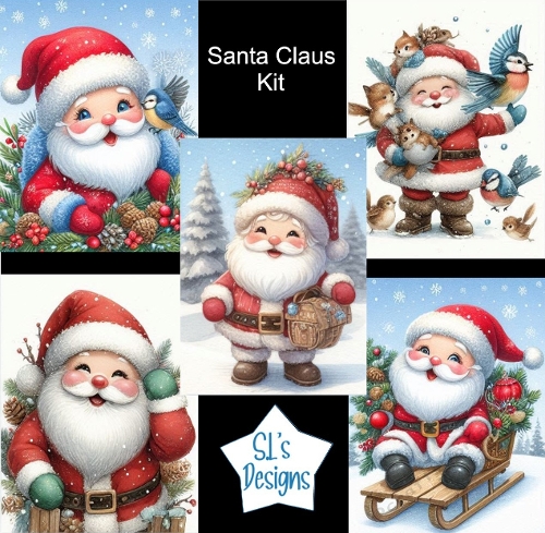 Cute Christmas Santa Claus Illustration Kit, Festive Retro Santa Clipart for Cardmaking, Scrapbooking and Crafts