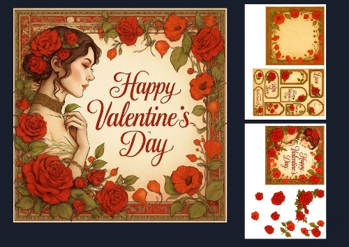 Vintage Valentines Day Collage Sheet – Romantic Tags, Labels & Card Topper