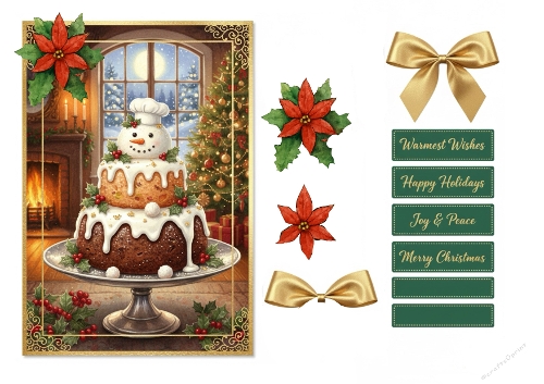 Festive Christmas Cake Topper – Snowman Chef by the Fireplace
