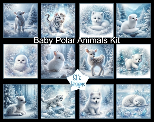Baby Polar Animals Clipart Kit, Adorable Winter Wildlife Illustrations for Cards, Crafts and Scrapbooking