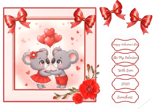 Valentine Koalas with Balloons & Romantic Labels