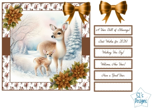 Winter Deer and Fawn Christmas Card Front with Sentiment Tags – Elegant Holiday Printable