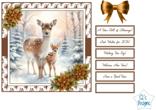 Winter Deer and Fawn Card Front with Sentiments – Elegant Woodland Christmas Printable