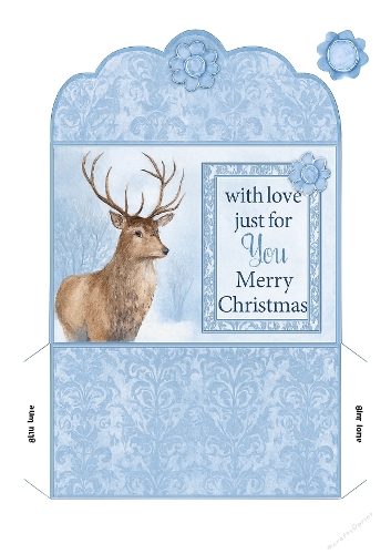 Majestic Winter Deer Wallet Card with Elegant Blue Damask