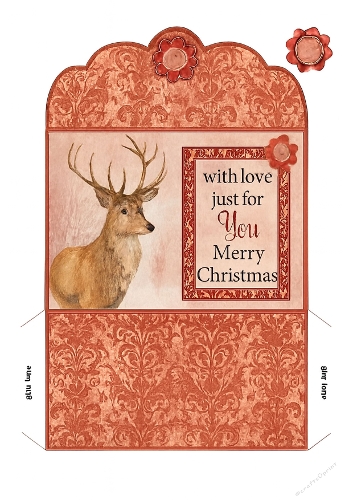 Regal Red Christmas Wallet Card with Stag and Vintage Damask