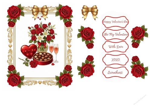 Romantic Roses & Sparkling Love – Valentines Day Card Front