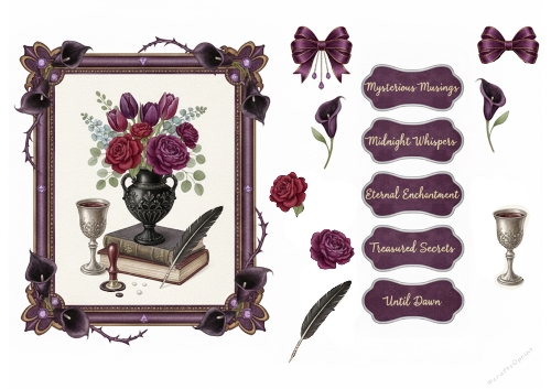 Gothic Romance Still Life Card & Tags – Midnight Enchantment Set