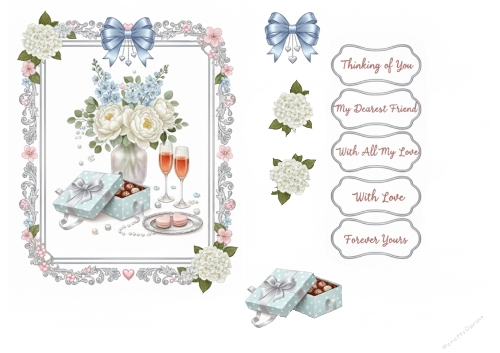 Romantic Celebration Card & Tags – Floral Champagne Gift Set