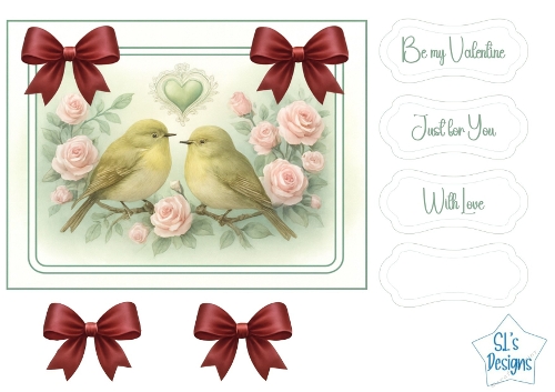 Sweet Lovebirds Valentine Topper with Roses & Red Bows