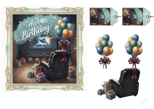Birthday Movie Night with Recliner, Balloons and Gifts