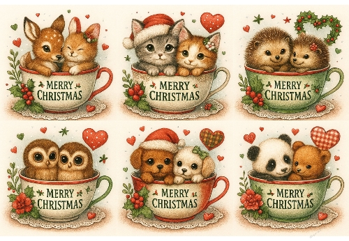 Christmas Animal Teacup Toppers – Cute Festive Clipart Set