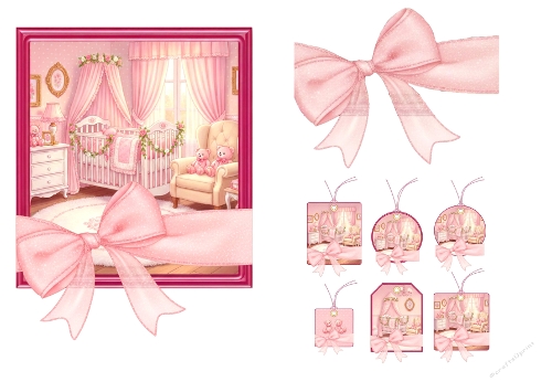 Pastel Pink Nursery Collage Kit – Baby Girl Room & Tags