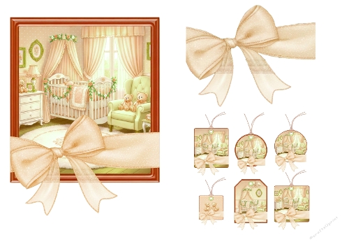 Peach & Cream Nursery Collage Kit – Baby Room with Teddy Bears and Tags
