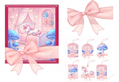 Magical Unicorn Bedroom Collage Kit – Fantasy Pastel Dream