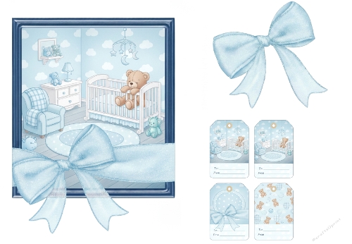 Pastel Blue Baby Boy Nursery Collage Kit with Tags and Teddy Bears