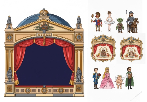 Whimsical Opera Stage Collage Kit – Classic Celebration & Fantasy Characters