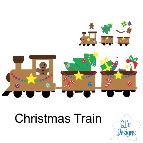 Christmas Train Cutting File – Festive Gingerbread Locomotive with Gifts, Tree & Ornaments – Holiday SVG for Crafts