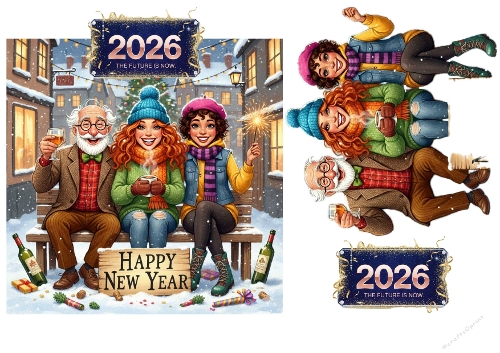 2026 New Year Winter Scene – Cozy Friends Card Topper