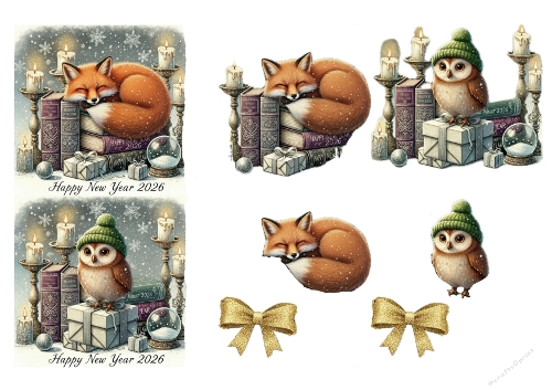 2026 Cozy New Year Animals – Fox & Owl Winter Topper