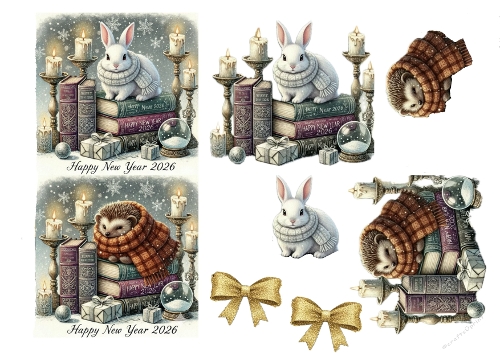 2026 New Year Animals – Cozy Rabbit & Hedgehog Winter Topper