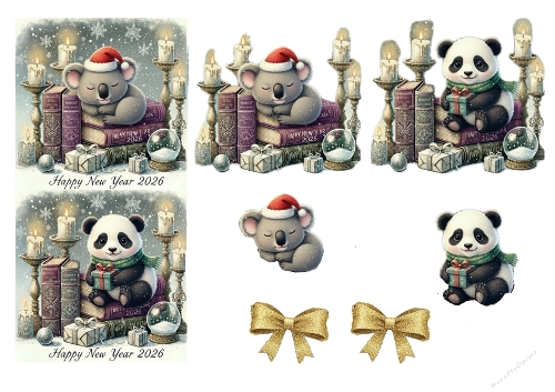 2026 New Year Koala & Panda – Cozy Winter Card Topper