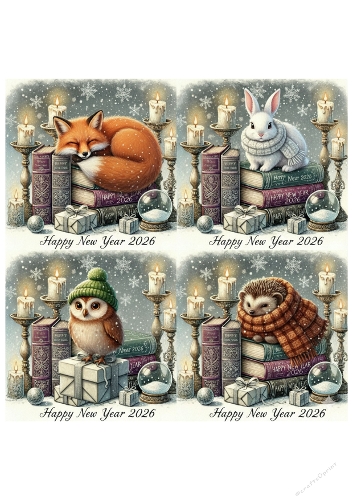 2026 New Year Animal Quartet – Fox, Rabbit, Owl & Hedgehog Topper