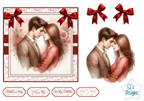 Romantic Valentines Day Lovers Kit with Frames, Bows & Sentiments | Elegant Couple Card Design