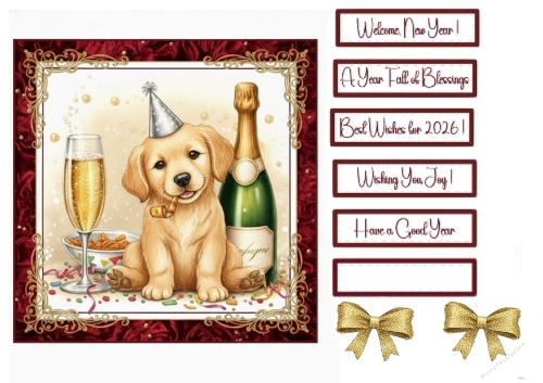 Cute Puppy New Year Celebration – 2026 Festive Card Topper