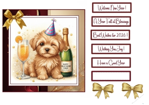Festive Puppy with Cider – 2026 New Year Card Topper