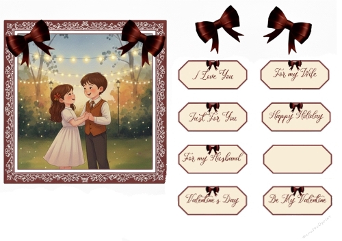 Romantic Evening Stroll – Valentines Day & Anniversary Card Topper with Tags & Bows