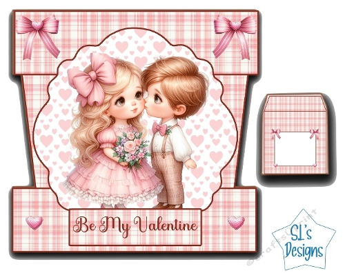 Be My Valentine Card Making Kit – Cute Vintage Children Valentine – Pink Plaid Love Card Kit