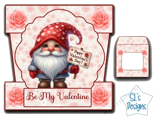 Valentine Gnome Card Kit – Romantic Floral Layered Card with Hearts | Printable Digital Design