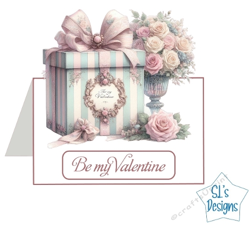 Vintage Valentine Card with Roses and Gift Box – Shabby Chic Romantic Printable Design