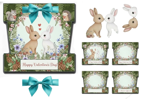    Woodland Valentine Animals – Bunny, Squirrel & Hedgehog Clipart Set