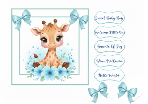 Baby Boy Giraffe Clipart – Blue Floral Labels & Nursery Graphics