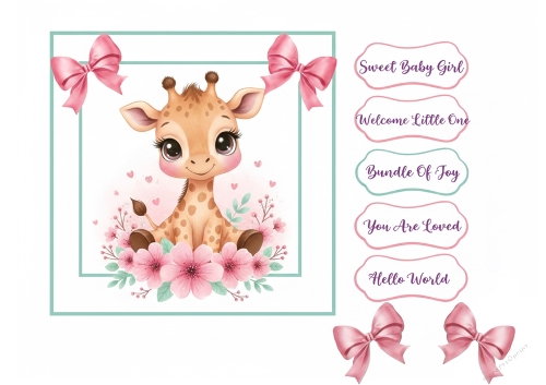 Baby Girl Giraffe Clipart – Pink Floral Labels & Nursery Graphics