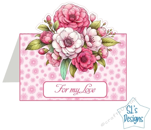 Romantic Pink Floral Card Topper – Valentine Love Bouquet Illustration