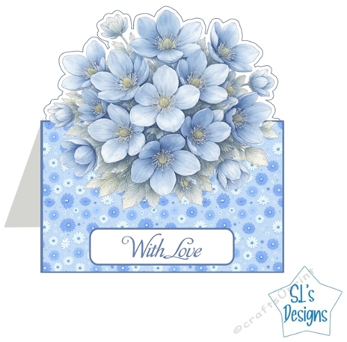 Blue Floral Envelope Card Topper – Elegant Watercolor Flowers – With Love Design for Cardmaking