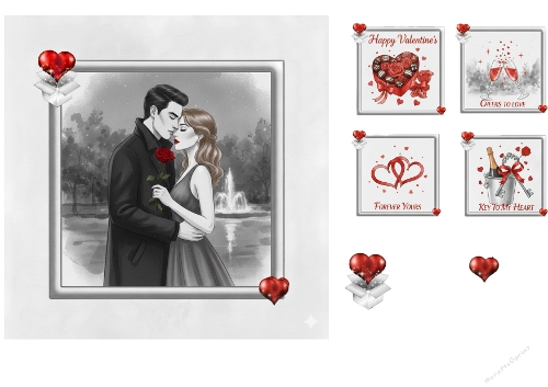 Romantic Fountain Embrace & Valentines Mini Scenes