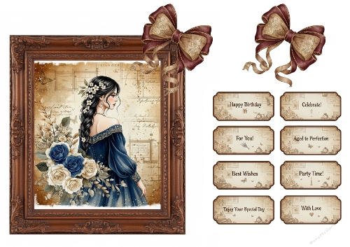 Vintage Lady Portrait & Elegant Celebration Labels