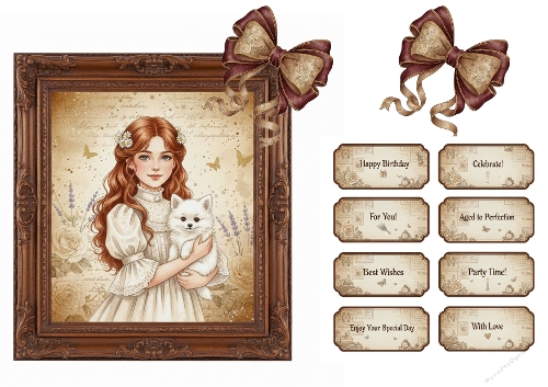 Vintage Girl with Dog & Floral Celebration Labels